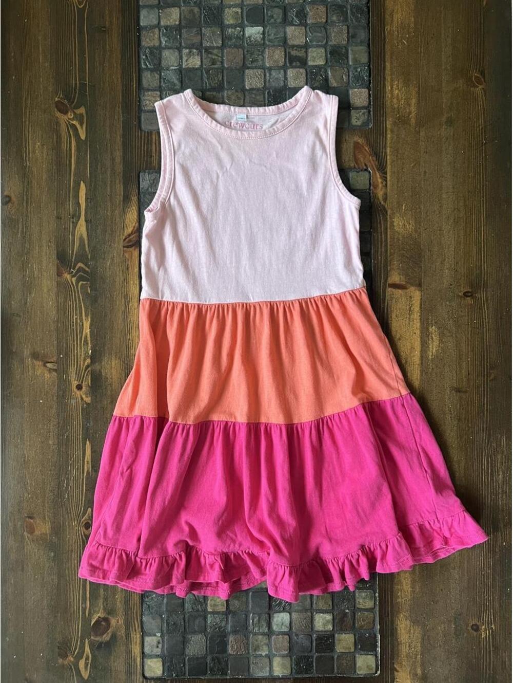 Crewcuts 100% Cotton Colorblock Tiered Ruffle Dress Pink Coral Girls Size 6 🍉